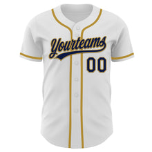 Load image into Gallery viewer, Custom White Navy-Old Gold Authentic Baseball Jersey