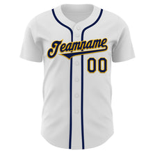 Load image into Gallery viewer, Custom White Navy-Gold Authentic Baseball Jersey