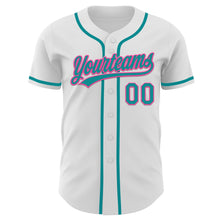 Load image into Gallery viewer, Custom White Teal-Pink Authentic Baseball Jersey