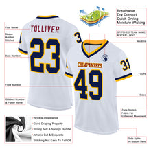 Load image into Gallery viewer, Custom White Navy Gold-Maroon Mesh Authentic Throwback Football Jersey