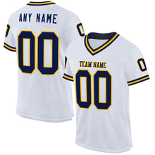 Load image into Gallery viewer, Custom White Navy-Gold Mesh Authentic Throwback Football Jersey