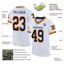 Load image into Gallery viewer, Custom White Navy Gold-Orange Mesh Authentic Throwback Football Jersey