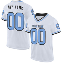 Load image into Gallery viewer, Custom White Light Blue-Black Mesh Authentic Throwback Football Jersey