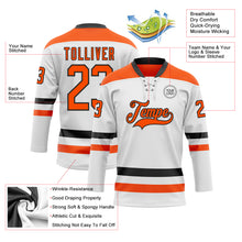 Load image into Gallery viewer, Custom White Orange-Black Hockey Lace Neck Jersey