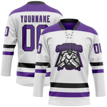 Load image into Gallery viewer, Custom White Purple-Black Hockey Lace Neck Jersey
