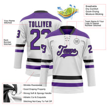 Load image into Gallery viewer, Custom White Purple-Black Hockey Lace Neck Jersey