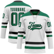 Load image into Gallery viewer, Custom White Kelly Green-Black Hockey Lace Neck Jersey