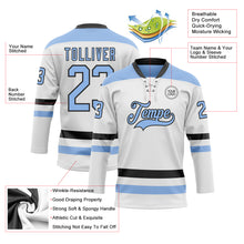 Load image into Gallery viewer, Custom White Light Blue-Black Hockey Lace Neck Jersey