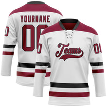 Load image into Gallery viewer, Custom White Maroon-Black Hockey Lace Neck Jersey