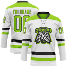 Load image into Gallery viewer, Custom White Neon Green-Black Hockey Lace Neck Jersey