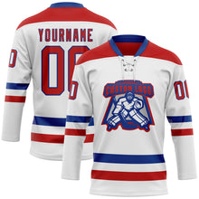 Load image into Gallery viewer, Custom White Red-Royal Hockey Lace Neck Jersey