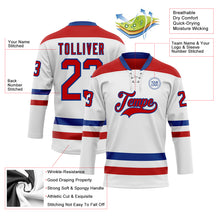 Load image into Gallery viewer, Custom White Red-Royal Hockey Lace Neck Jersey
