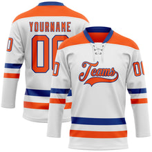 Load image into Gallery viewer, Custom White Orange-Royal Hockey Lace Neck Jersey
