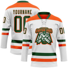 Load image into Gallery viewer, Custom White Green-Orange Hockey Lace Neck Jersey
