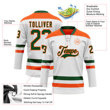 Load image into Gallery viewer, Custom White Green-Orange Hockey Lace Neck Jersey