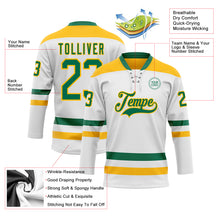 Load image into Gallery viewer, Custom White Kelly Green-Gold Hockey Lace Neck Jersey