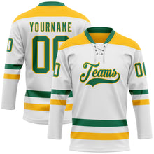Load image into Gallery viewer, Custom White Kelly Green-Gold Hockey Lace Neck Jersey