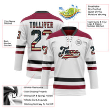 Load image into Gallery viewer, Custom White Vintage USA Flag Black-Maroon Hockey Lace Neck Jersey