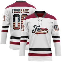 Load image into Gallery viewer, Custom White Vintage USA Flag Black-Maroon Hockey Lace Neck Jersey