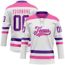 Load image into Gallery viewer, Custom White Purple-Pink Hockey Lace Neck Jersey