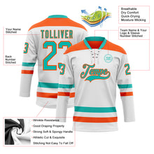 Load image into Gallery viewer, Custom White Aqua-Orange Hockey Lace Neck Jersey