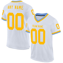 Load image into Gallery viewer, Custom White Gold-Light Blue Mesh Authentic Throwback Football Jersey