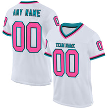 Load image into Gallery viewer, Custom White Pink Black-Teal Mesh Authentic Throwback Football Jersey