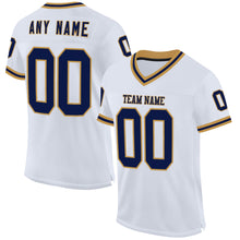 Load image into Gallery viewer, Custom White Navy-Old Gold Mesh Authentic Throwback Football Jersey