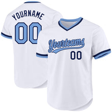 Load image into Gallery viewer, Custom White Light Blue-Navy Authentic Throwback Baseball Jersey