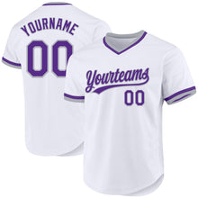 Load image into Gallery viewer, Custom White Purple-Gray Authentic Throwback Baseball Jersey