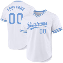 Load image into Gallery viewer, Custom White Light Blue Authentic Throwback Baseball Jersey