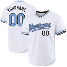 Load image into Gallery viewer, Custom White Light Blue-Black Authentic Throwback Baseball Jersey