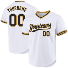 Load image into Gallery viewer, Custom White Black-Old Gold Authentic Throwback Baseball Jersey