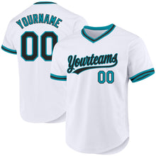 Load image into Gallery viewer, Custom White Black-Teal Authentic Throwback Baseball Jersey