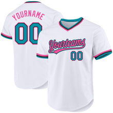 Load image into Gallery viewer, Custom White Teal Black-Pink Authentic Throwback Baseball Jersey
