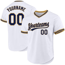 Load image into Gallery viewer, Custom White Navy-Old Gold Authentic Throwback Baseball Jersey