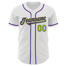 Load image into Gallery viewer, Custom White Purple-Neon Green Authentic Baseball Jersey