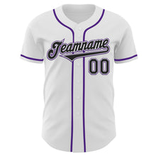 Load image into Gallery viewer, Custom White Black-Purple Authentic Baseball Jersey