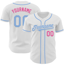 Load image into Gallery viewer, Custom White Light Blue-Pink Authentic Baseball Jersey