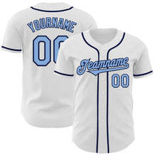 Load image into Gallery viewer, Custom White Light Blue-Navy Authentic Baseball Jersey