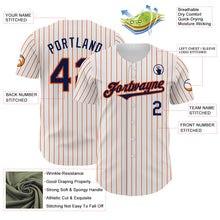 Load image into Gallery viewer, Custom White Orange Pinstripe Navy Authentic Baseball Jersey