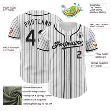Load image into Gallery viewer, Custom White Black Pinstripe Black Authentic Baseball Jersey