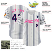 Load image into Gallery viewer, Custom White Navy Pinstripe Pink Authentic Baseball Jersey