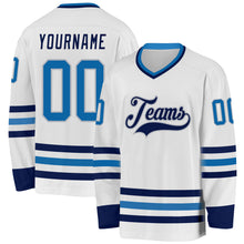 Load image into Gallery viewer, Custom White Blue Navy-Gray Hockey Jersey