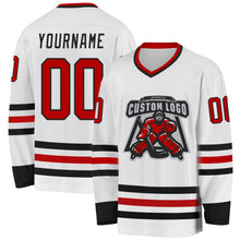 Load image into Gallery viewer, Custom White Red-Black Hockey Jersey