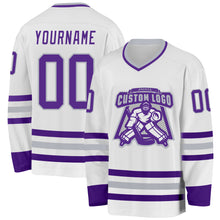 Load image into Gallery viewer, Custom White Purple-Gray Hockey Jersey