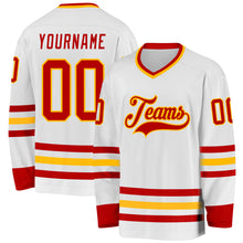 Load image into Gallery viewer, Custom White Red-Gold Hockey Jersey