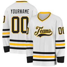 Load image into Gallery viewer, Custom White Black-Gold Hockey Jersey