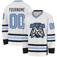Load image into Gallery viewer, Custom White Light Blue-Black Hockey Jersey