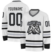 Load image into Gallery viewer, Custom White Black-Gray Hockey Jersey